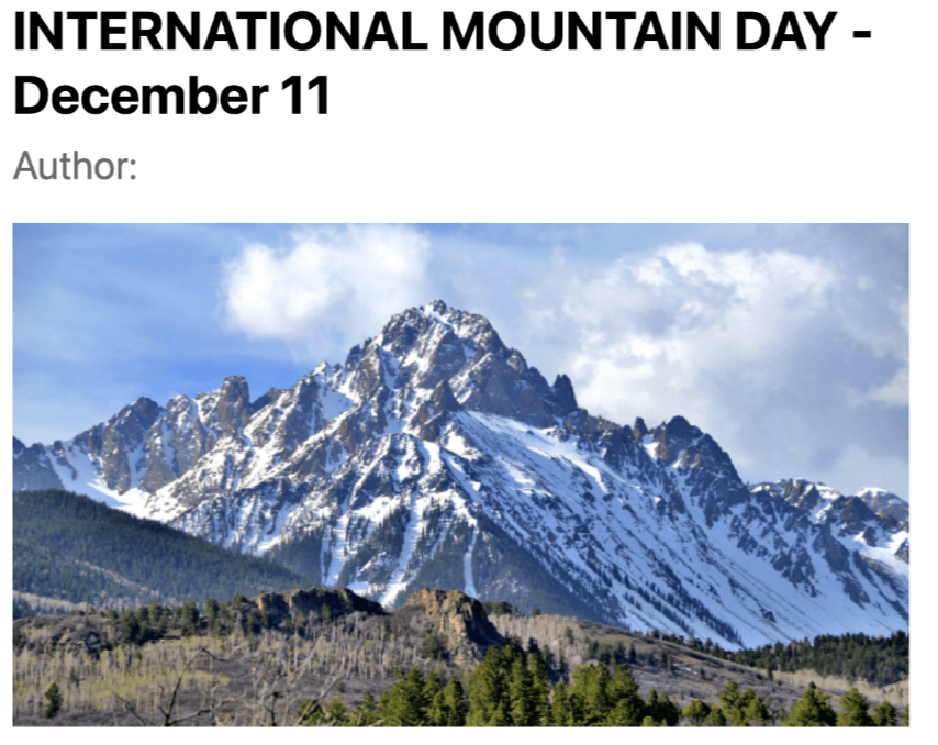 International Mountain Day, 11th December
